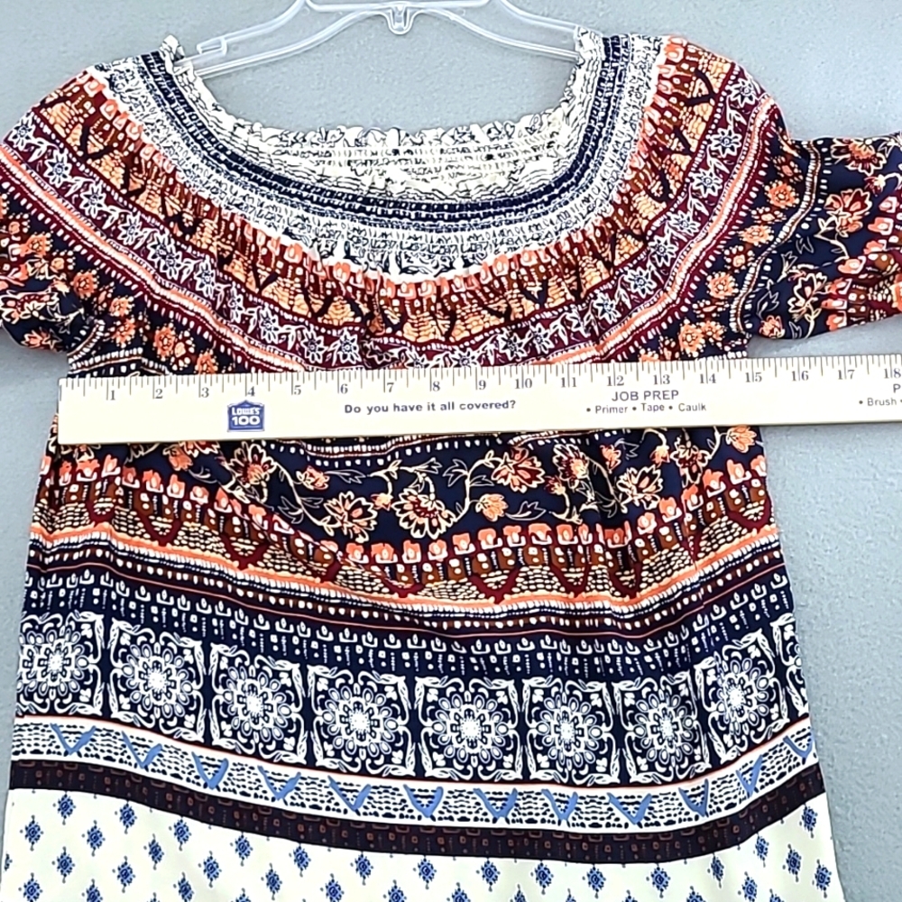 BEACH LUNCH‎ LOUNGE Women's Boho Navy Coral Long Sleeve Dress - Size Medium - Picture 11 of 12